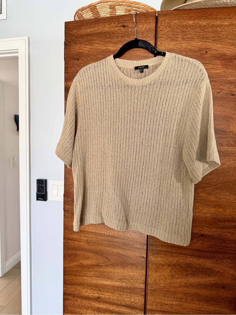 Massimo Dutti Neutral Beige Short-Sleeve Knit Top